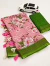 MG 226 Linen With Gold Jari Patta Printed Fancy Saree Wholesale Market In Surat